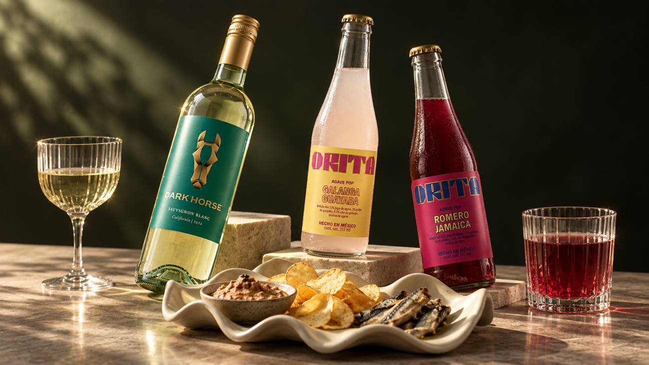 Vino Dark Horse y refrescos Orita Agave Pop